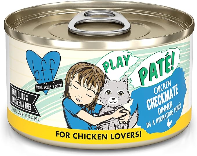 Weruva B.F.F. Play - Best Feline Friend Paté Lovers, Aw Yeah!, Chicken Checkmate with Chicken, 2.8oz Can (Pack of 12) - Online Swap Meet