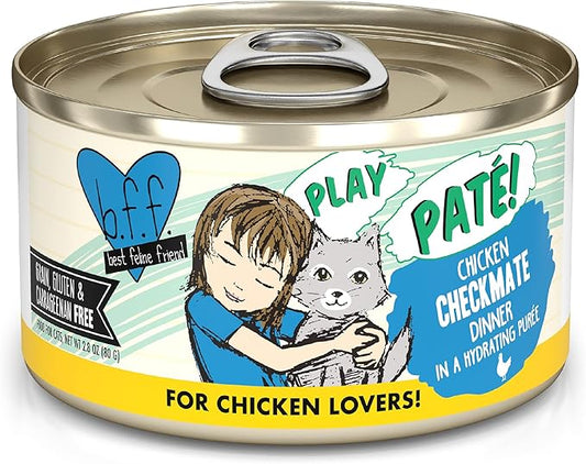 Weruva B.F.F. Play - Best Feline Friend Paté Lovers, Aw Yeah!, Chicken Checkmate with Chicken, 2.8oz Can (Pack of 12) - Online Swap Meet