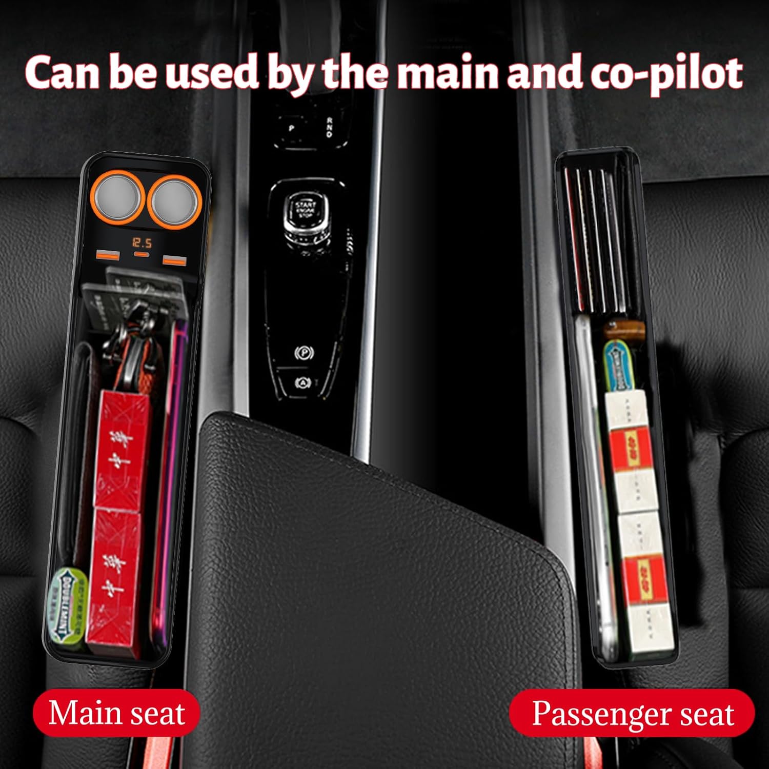 Car Seat Gap Filler Organizer, 75W Charging, Storage Box, 2 Pack (Large) - Online Swap Meet
