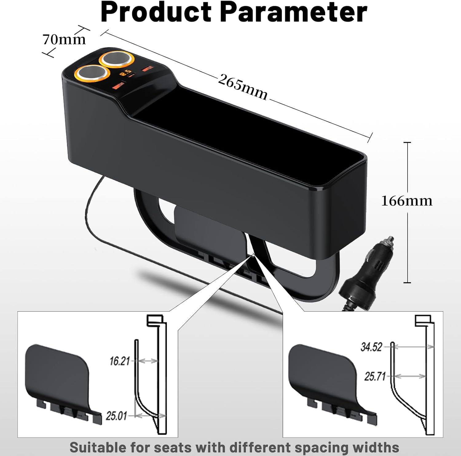 Car Seat Gap Filler Organizer, 75W Charging, Storage Box, 2 Pack (Large) - Online Swap Meet